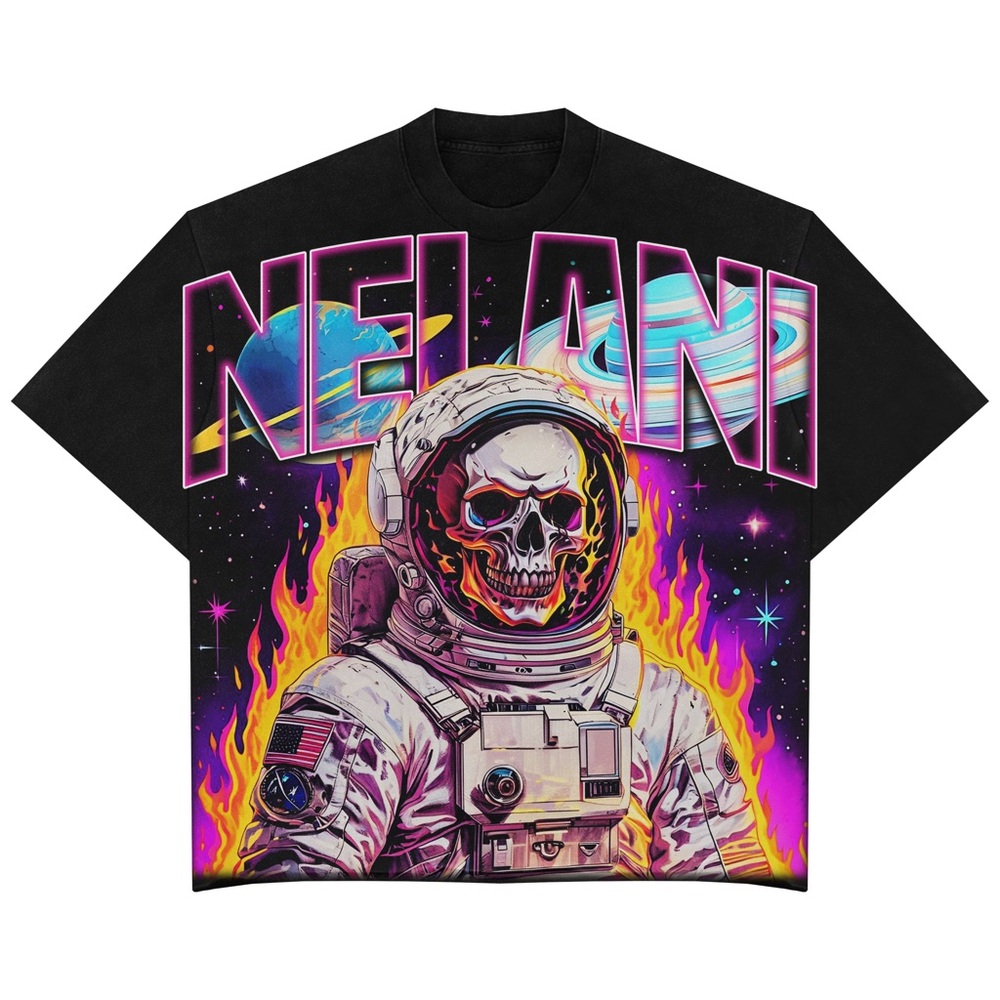 Black Short Sleeve Graphic Tee with Skull Design